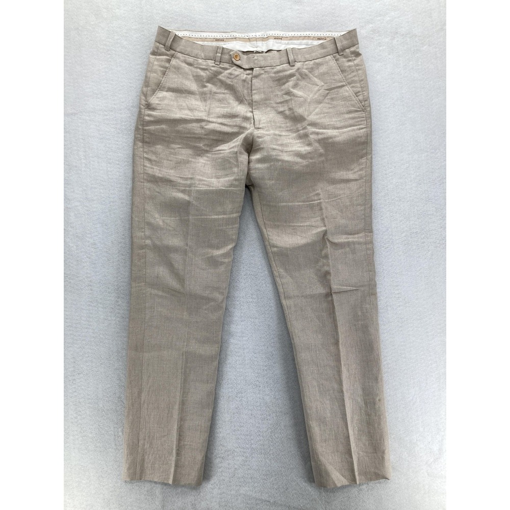 Bespoke StudioSuits Dress Pants Mens 42x34 Beige Linen Chino Dress Trousers